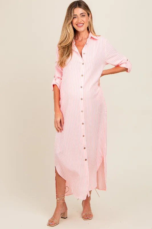 pink-striped-button-down-maternity-maxi-dress