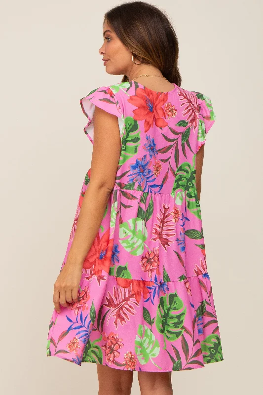 pink-tropical-floral-print-maternity-dress