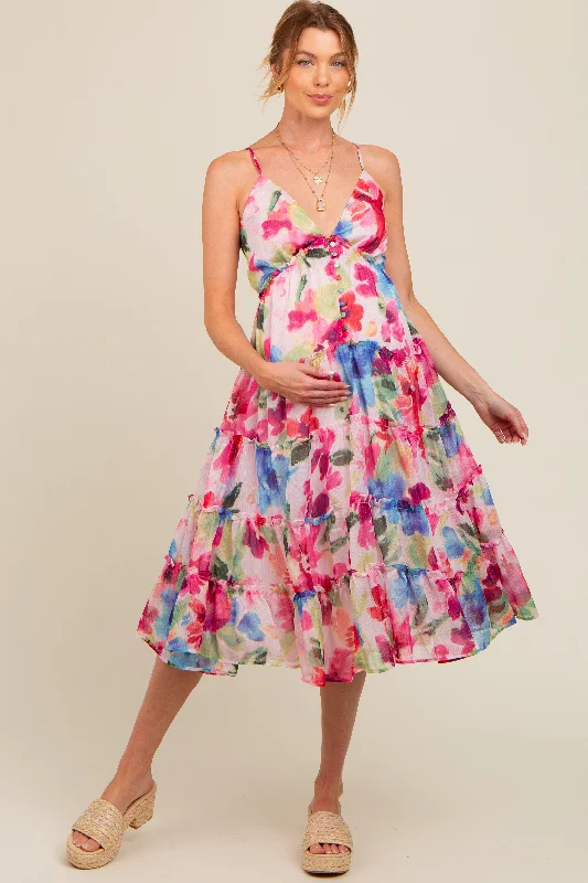 pink-watercolor-deep-v-neck-tiered-maternity-midi-dress