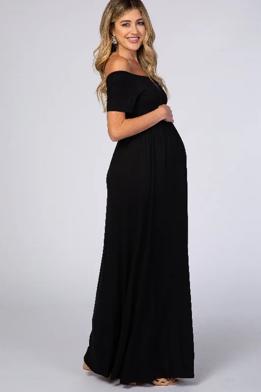 pinkblush-black-off-the-shoulder-short-sleeve-maternity-maxi-dress