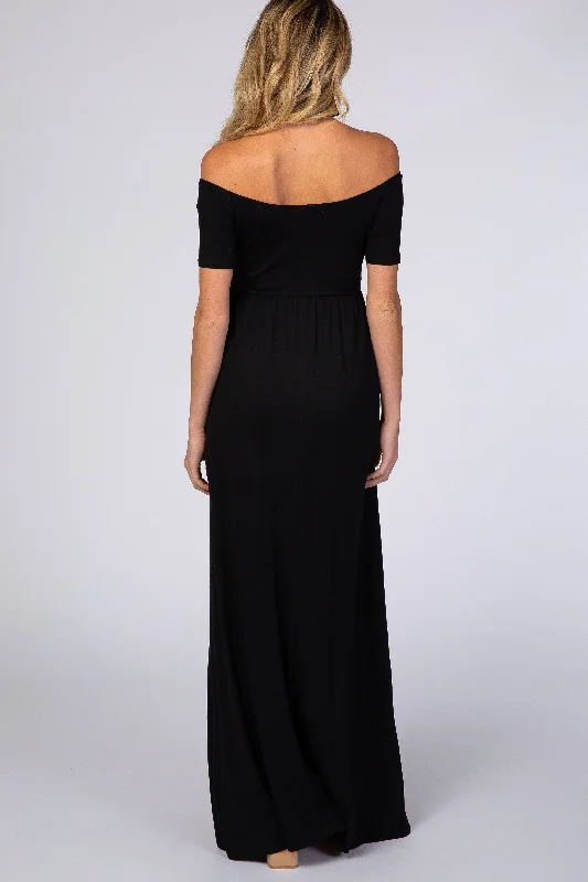 pinkblush-black-off-the-shoulder-short-sleeve-maternity-maxi-dress