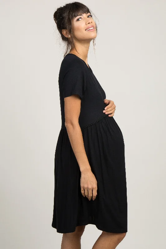 pinkblush-black-solid-crochet-trim-maternity-shift-dress