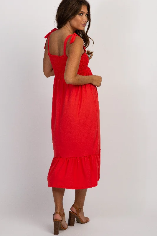 pinkblush-red-solid-self-tie-smocked-maternity-midi-dress