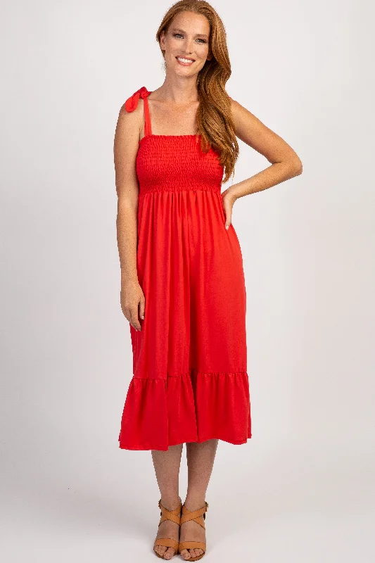 pinkblush-red-solid-self-tie-smocked-maternity-midi-dress