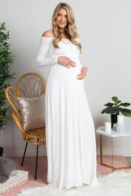 pinkblush-tall-ivory-solid-off-shoulder-maternity-maxi-dress