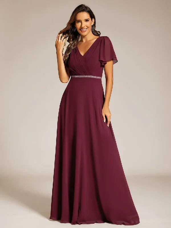 pleated-a-line-chiffon-evening-dress-with-short-sleeves-and-sequin-waist-ee11981