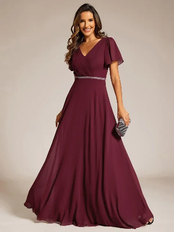 pleated-a-line-chiffon-evening-dress-with-short-sleeves-and-sequin-waist-ee11981