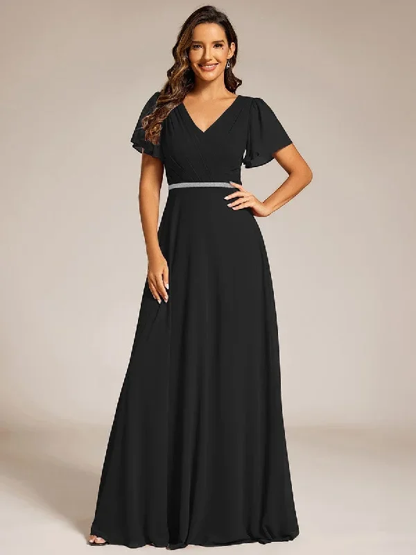 pleated-a-line-chiffon-evening-dress-with-short-sleeves-and-sequin-waist-ee11981