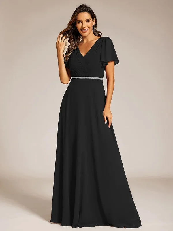 pleated-a-line-chiffon-evening-dress-with-short-sleeves-and-sequin-waist-ee11981