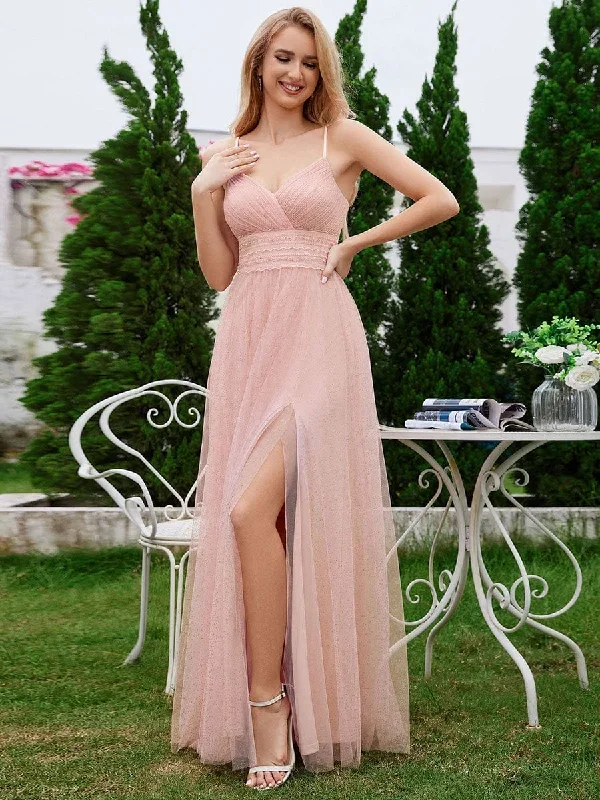 pleated-lace-pearl-waist-high-slit-bridesmaid-dress-with-v-neck-es02188