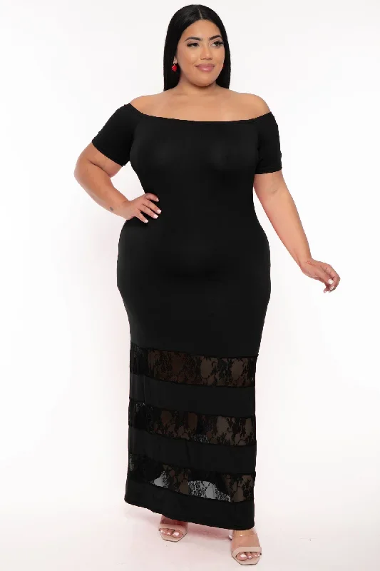 Plus Size Gloria Lace Inset Maxi Dress - Black