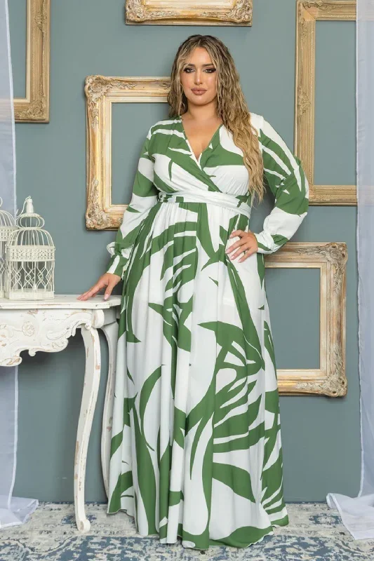 Plus Size Pamelle Surplus Long sleeve Maxi Dress- Green