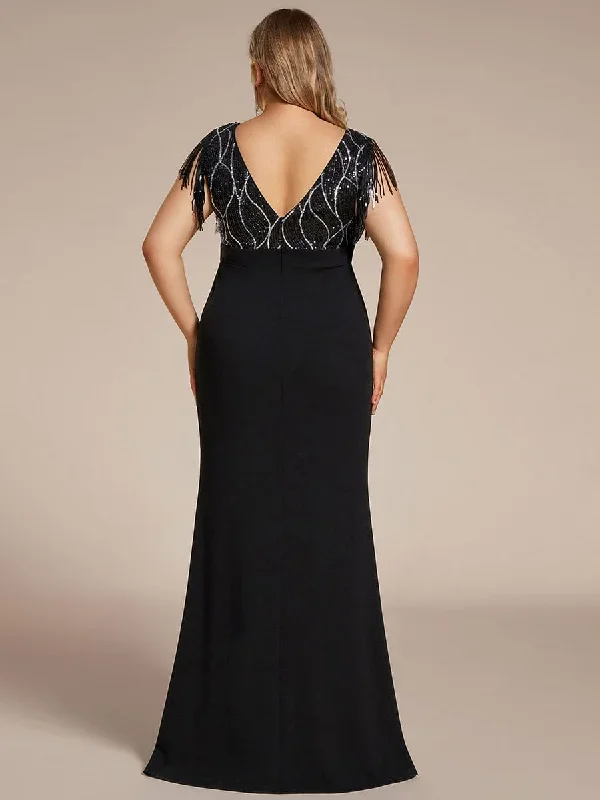 plus-size-v-neck-front-slit-sleeveless-with-tassel-mother-of-the-bride-dress-em01703