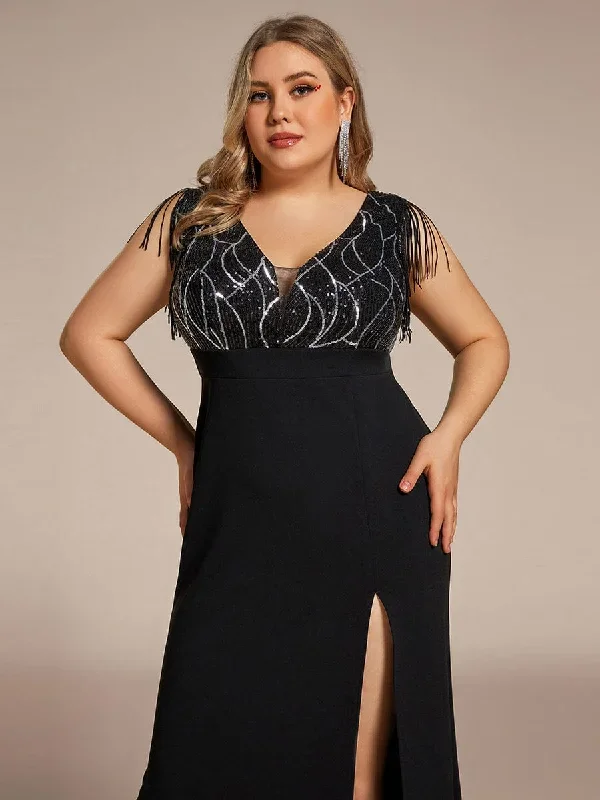 plus-size-v-neck-front-slit-sleeveless-with-tassel-mother-of-the-bride-dress-em01703