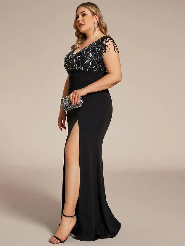 plus-size-v-neck-front-slit-sleeveless-with-tassel-mother-of-the-bride-dress-em01703