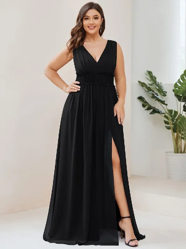 plus-size-v-neck-sleeveless-pleated-chiffon-evening-dress-es01405