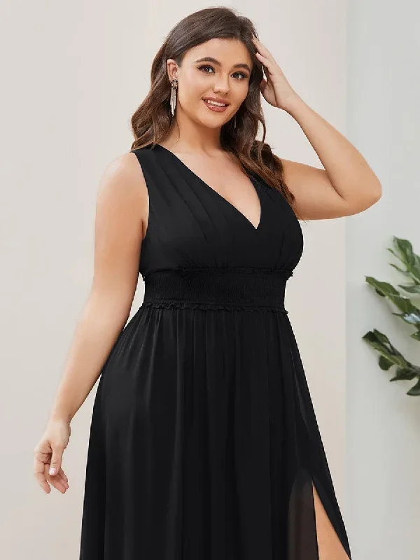 plus-size-v-neck-sleeveless-pleated-chiffon-evening-dress-es01405