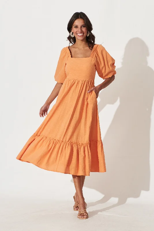 Pride Midi Dress In Tangerine Cotton Blend