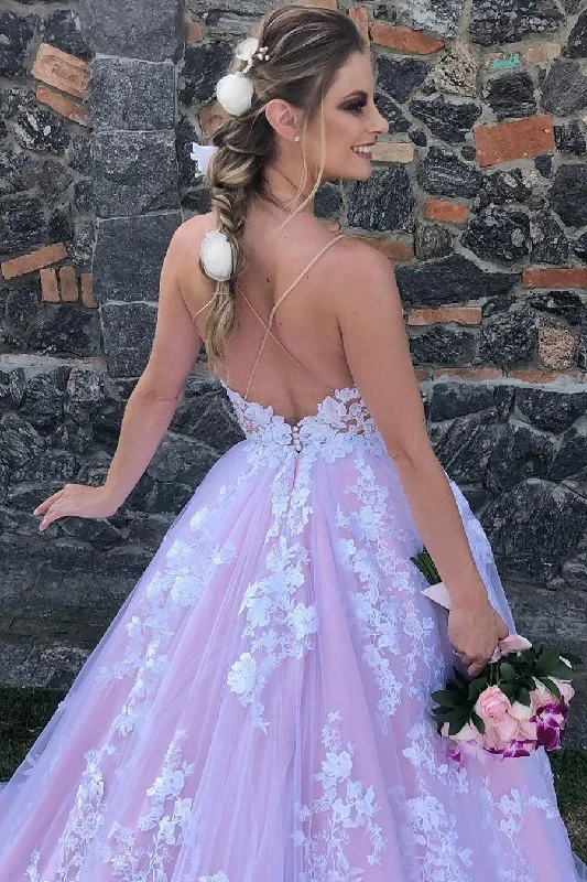 princess-a-line-spaghetti-strap-lavender-wedding-dress-with-lace