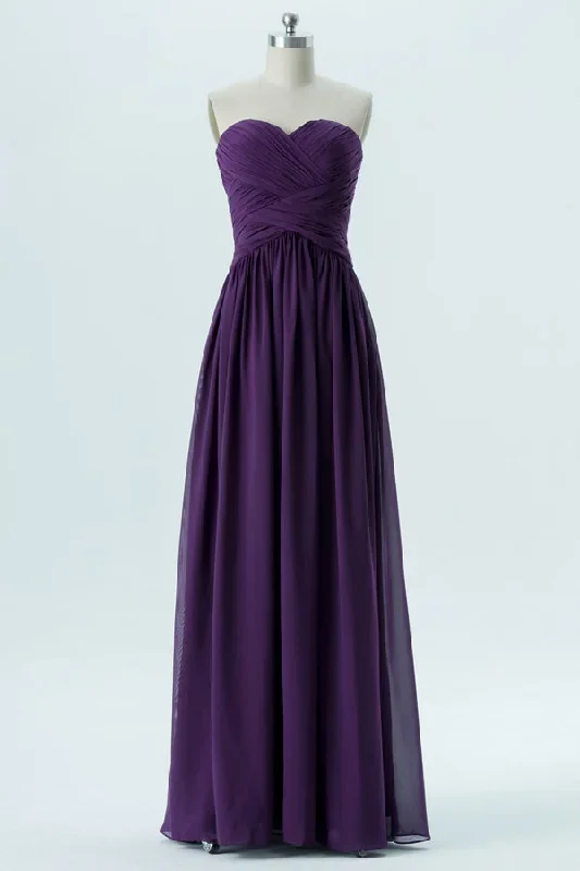 Purple Chiffon Sweetheart Strapless Bridesmaid Dress