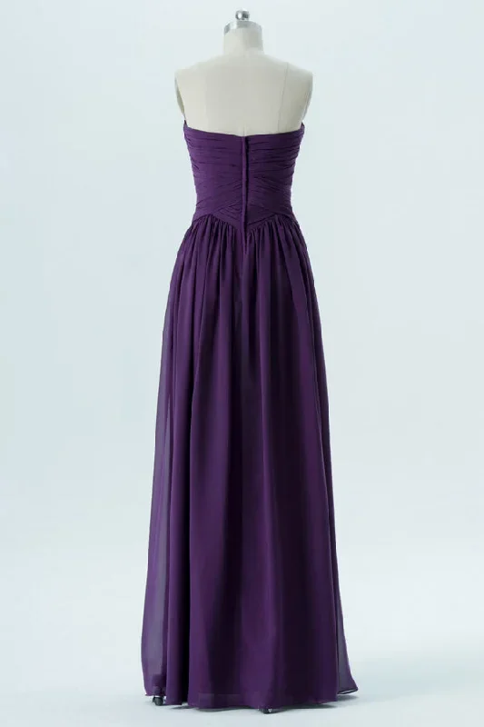 purple-chiffon-sweetheart-strapless-bridesmaid-dress