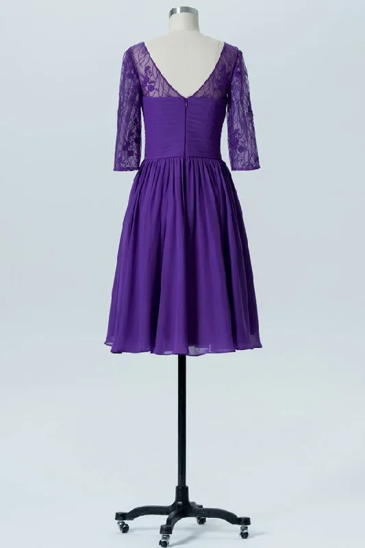 purple-embroidered-half-sleeves-a-line-short-bridesmaid-dress