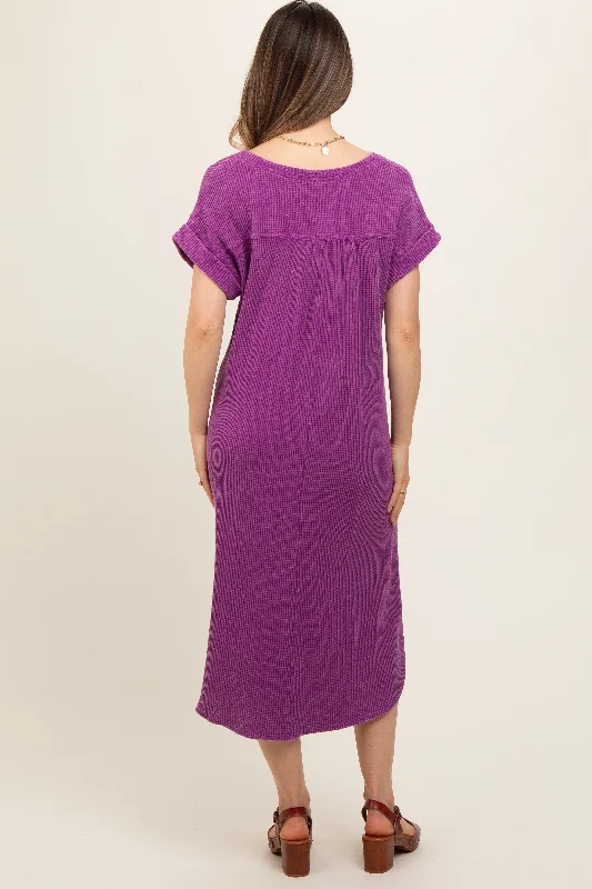 purple-waffle-knit-short-sleeve-maternity-dress