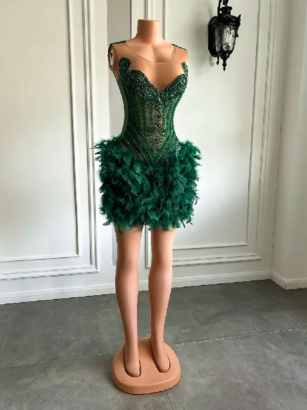 real-luxury-black-girls-formal-occasion-birthday-party-dresses-emerald-green-feather-women-short-prom-dress-2023