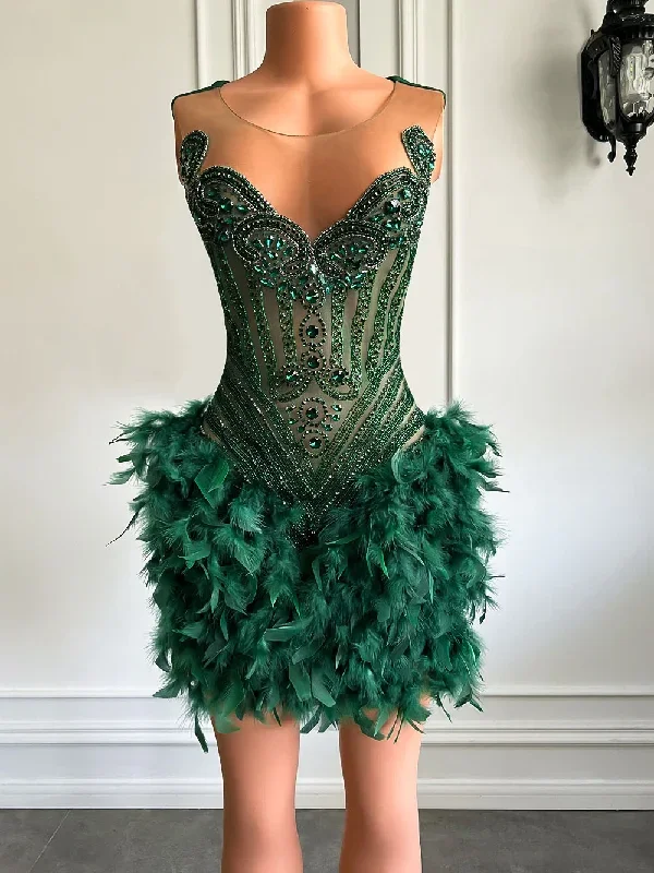 real-luxury-black-girls-formal-occasion-birthday-party-dresses-emerald-green-feather-women-short-prom-dress-2023