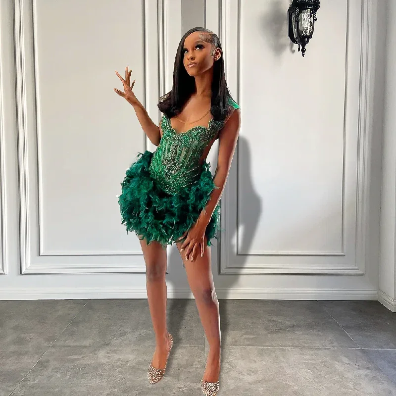 real-luxury-black-girls-formal-occasion-birthday-party-dresses-emerald-green-feather-women-short-prom-dress-2023