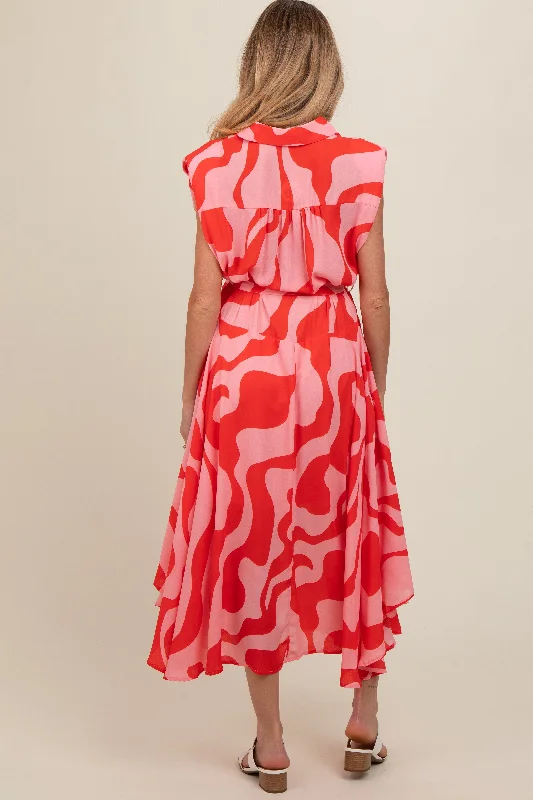 red-abstract-print-collared-belted-maternity-dress