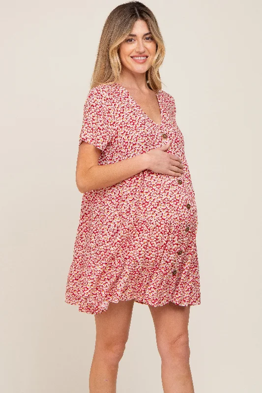 red-floral-button-down-tiered-maternity-dress