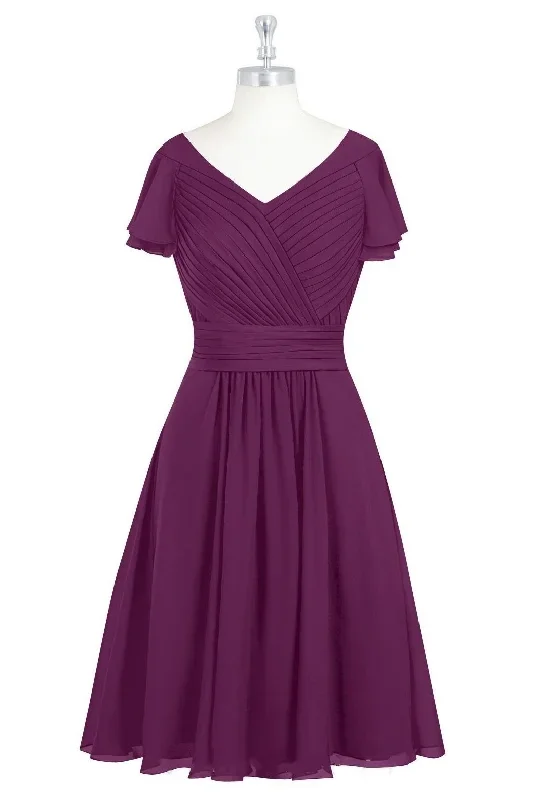 red-v-neck-ruffled-a-line-short-bridesmaid-dress