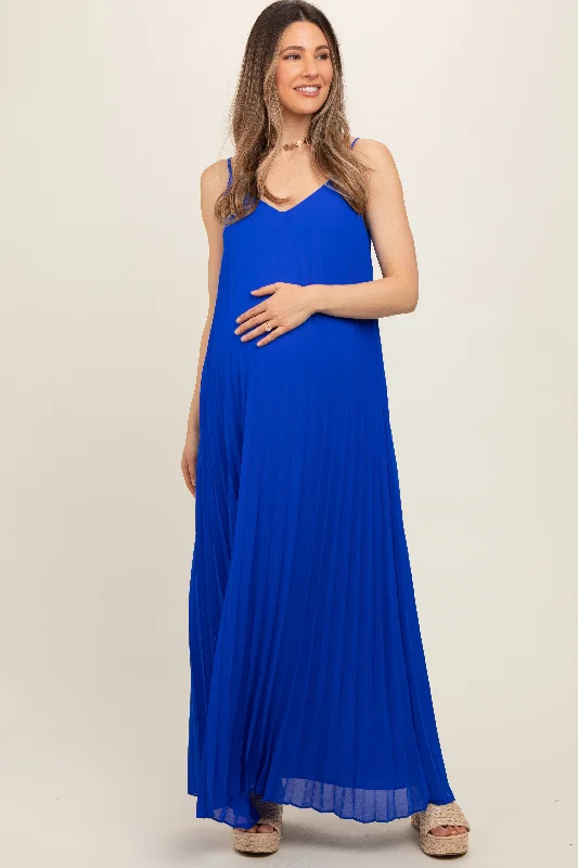 royal-blue-pleated-sleeveless-maternity-maxi-dress