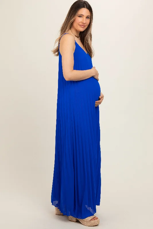 royal-blue-pleated-sleeveless-maternity-maxi-dress