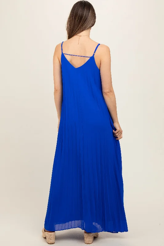 royal-blue-pleated-sleeveless-maternity-maxi-dress