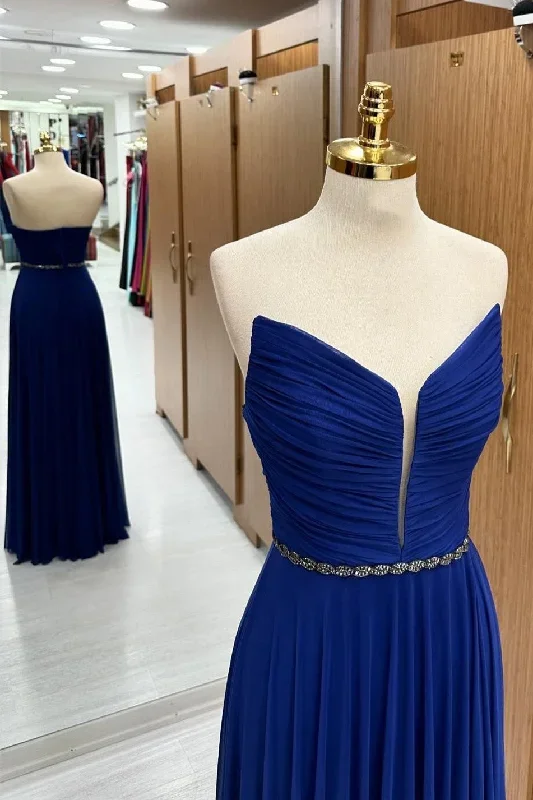 royal-blue-strapless-chiffon-wedding-guest-dress-with-beaded-sash