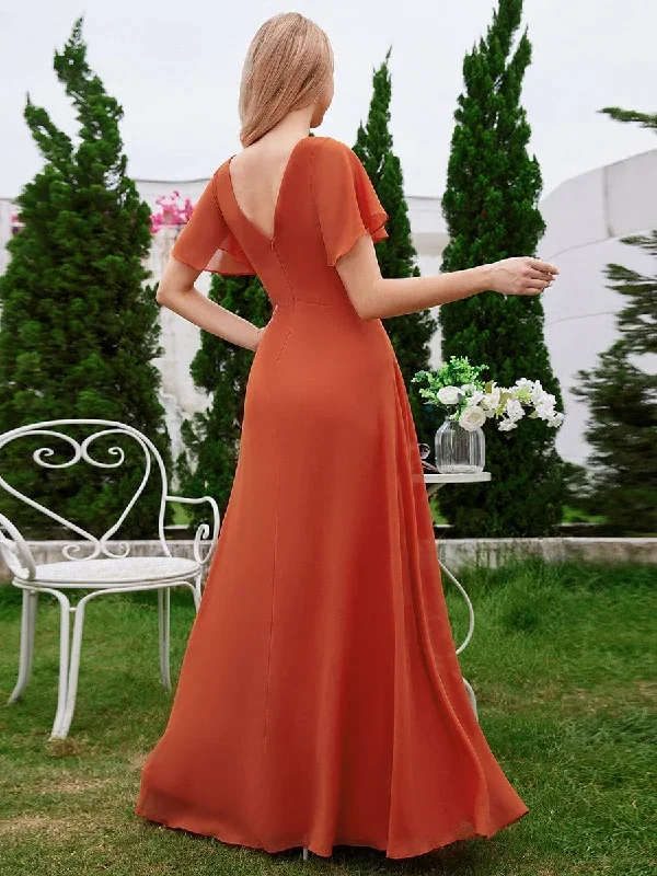 ruffled-sleeves-and-v-neck-pleated-a-line-chiffon-bridesmaid-dress-ess1021