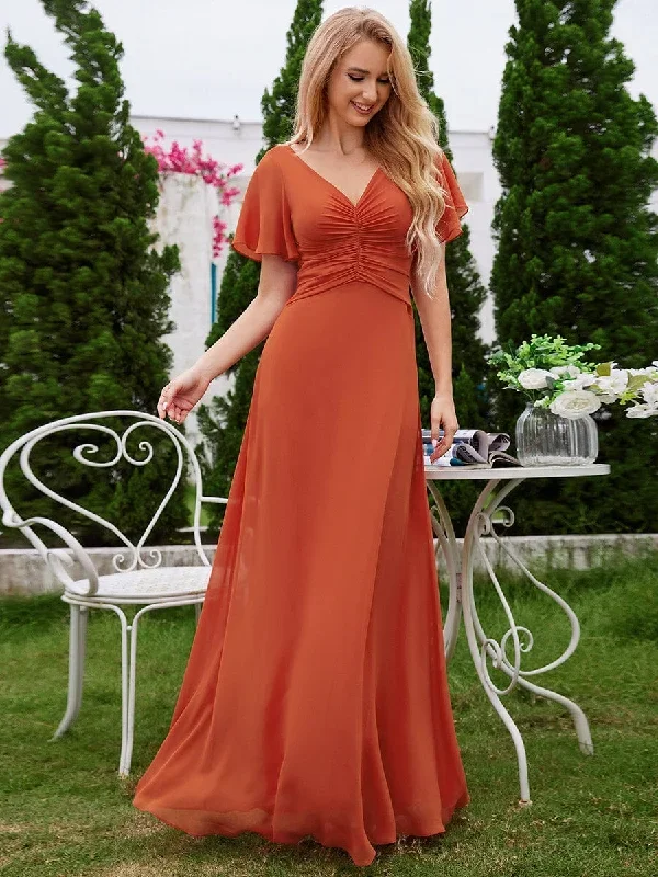 ruffled-sleeves-and-v-neck-pleated-a-line-chiffon-bridesmaid-dress-ess1021