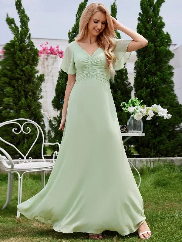 ruffled-sleeves-and-v-neck-pleated-a-line-chiffon-bridesmaid-dress-ess1021