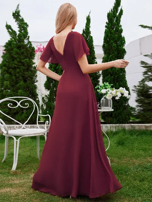 ruffled-sleeves-and-v-neck-pleated-a-line-chiffon-bridesmaid-dress-ess1021