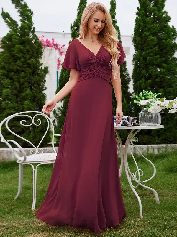 ruffled-sleeves-and-v-neck-pleated-a-line-chiffon-bridesmaid-dress-ess1021