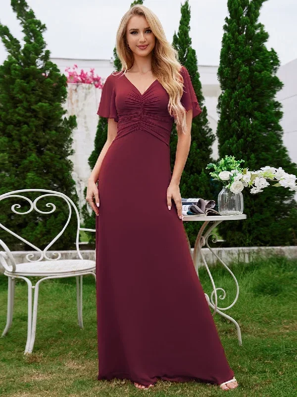 ruffled-sleeves-and-v-neck-pleated-a-line-chiffon-bridesmaid-dress-ess1021