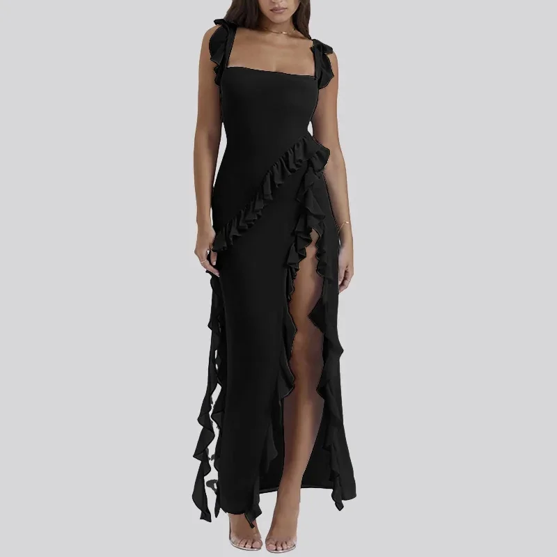 ruffles-chiffon-maxi-dress-for-women-2024-backless-split-sexy-black-long-wedding-party-elegant-luxury-chic-female