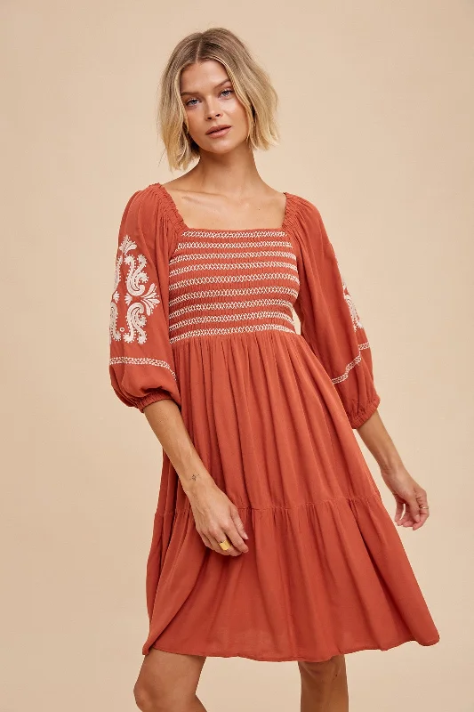 rust-smocked-embroidered-damask-maternity-dress