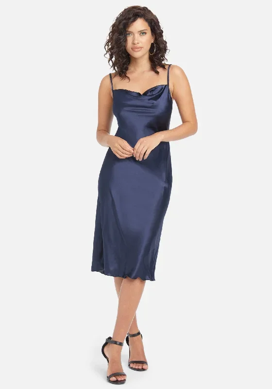 Satin Cowl Neck Slip Midi Dress