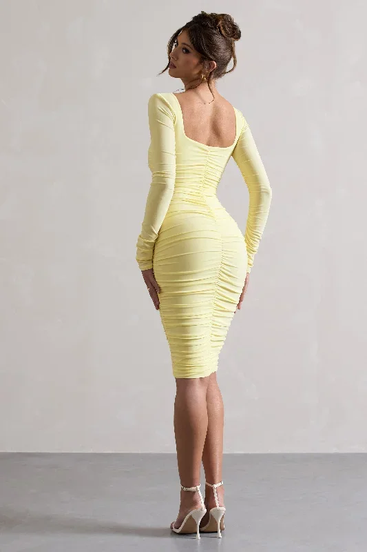 seductress-yellow-long-sleeve-square-neck-ruched-midi-dress-cl127075188