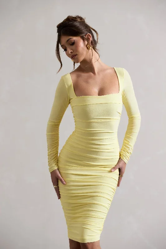 seductress-yellow-long-sleeve-square-neck-ruched-midi-dress-cl127075188