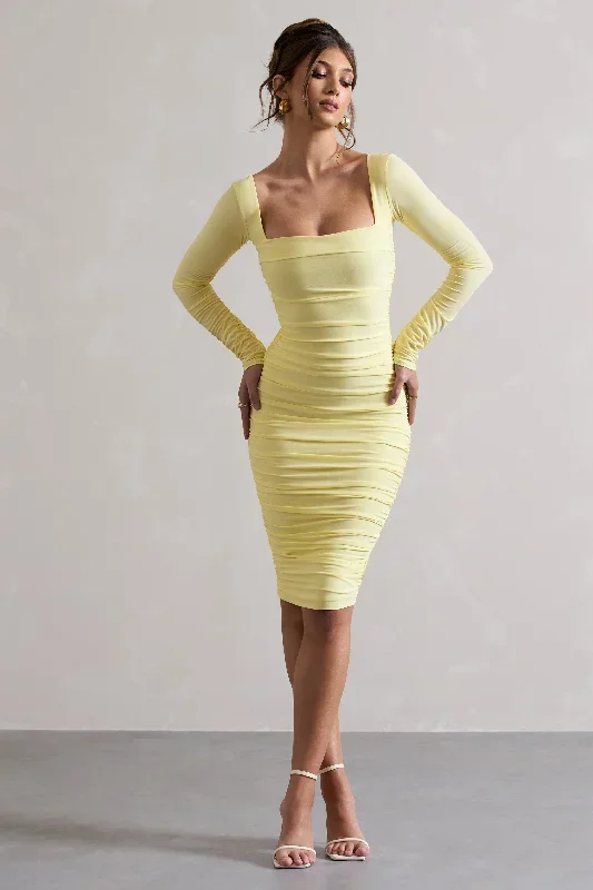 seductress-yellow-long-sleeve-square-neck-ruched-midi-dress-cl127075188