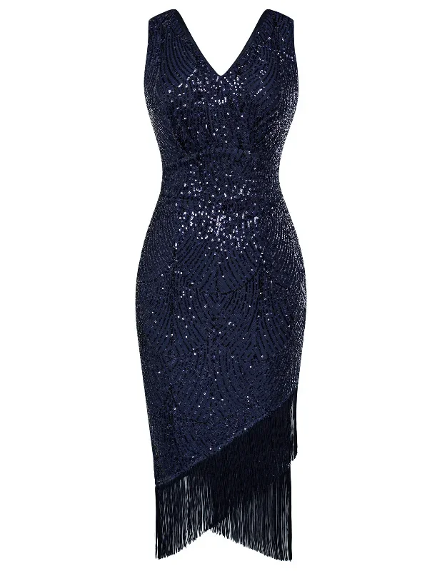 sequined-party-dress-sleeveless-v-neck-tassel-decorated-wrap-hem-dress